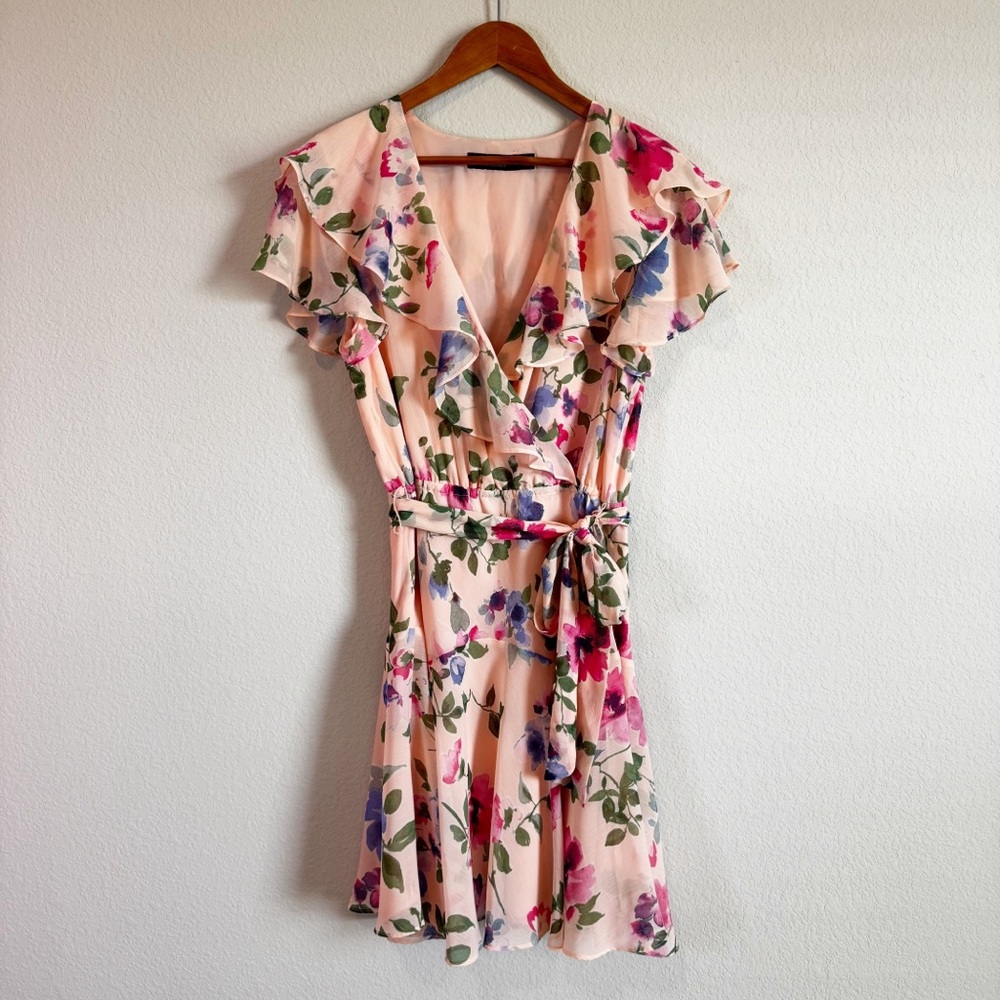 Lauren Ralph Lauren Pink Floral Belted Crinkle Georgette Easter Dress Size 8